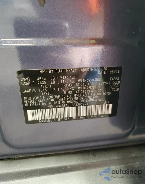 2015 Subaru Outback 2.5I Limited from USA, damaged, VIN 4S4BSALC3F3202221